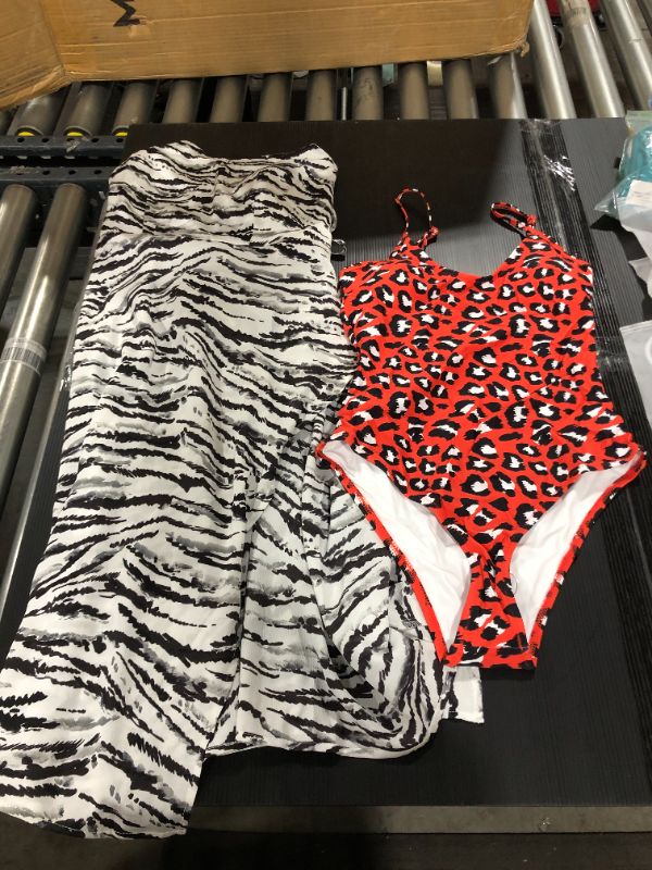 Photo 3 of 2 PACK!!! Rylie Zebra Print Lace Up Slip Dress XS 
AND Red Leopard Print One Piece Swimsuit SMALL
