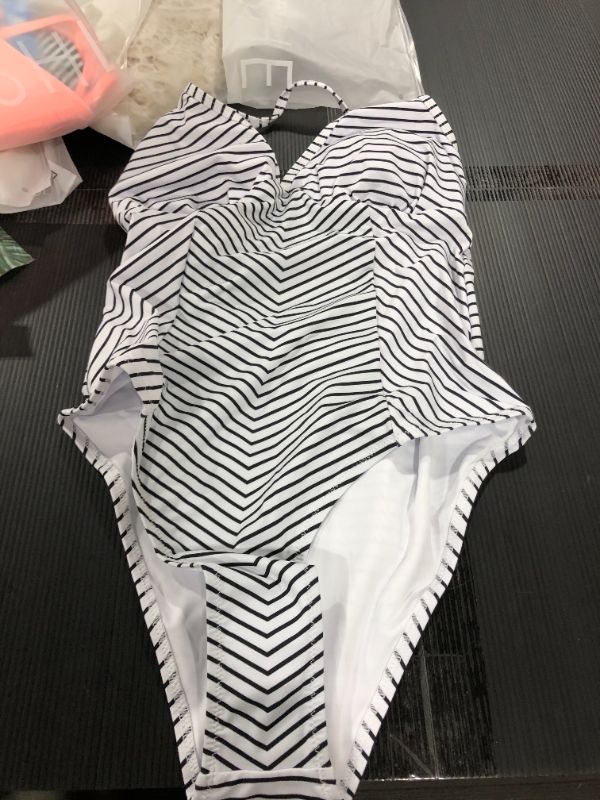 Photo 2 of Black And White Stripe V-Neck One Piece Swimsuit
LARGE 