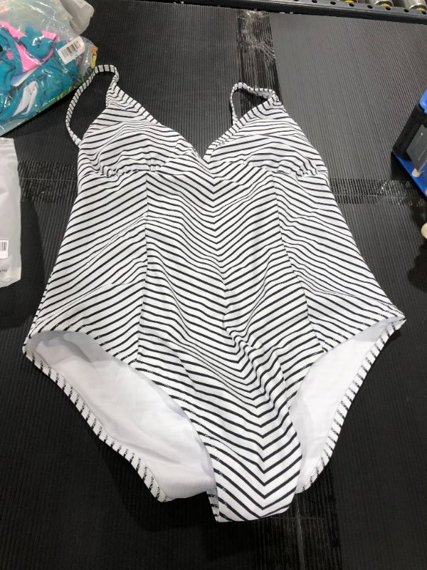 Photo 2 of Black And White Stripe V-Neck One Piece Swimsuit
XL 