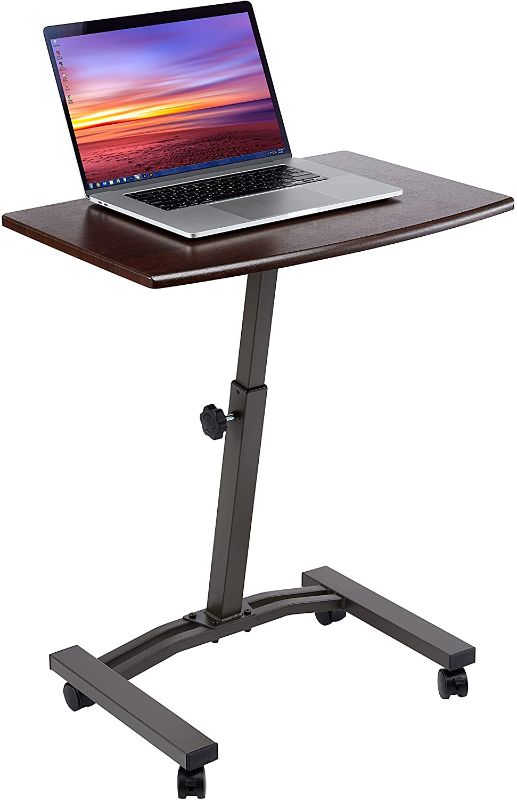 Photo 1 of Seville Classics WEB162 Mobile Laptop Computer Desk Cart Height-Adjustable from 20.5" to 33", Slim, Walnut
