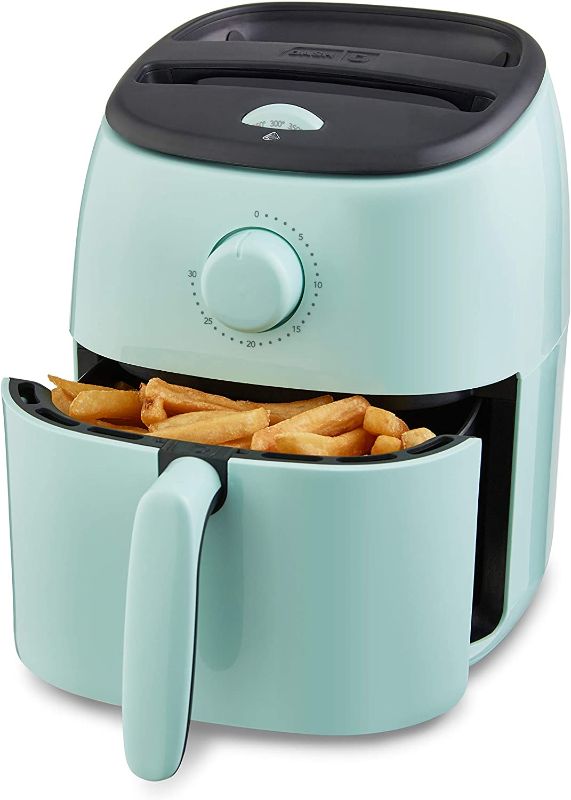 Photo 1 of DASH DCAF200GBAQ02 Tasti Crisp Electric Air Fryer Oven Cooker with Temperature Control, Non-Stick Fry Basket, Recipe Guide + Auto Shut Off Feature, 1000-Watt, 2.6Qt, Aqua
