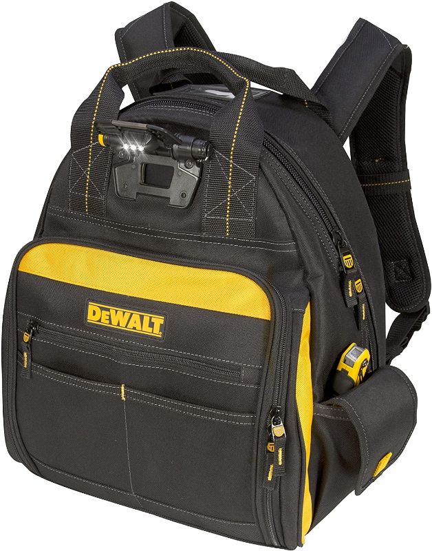 Photo 1 of DEWALT DGL523 Lighted Tool Backpack Bag, 57-Pockets --broken flashlight
