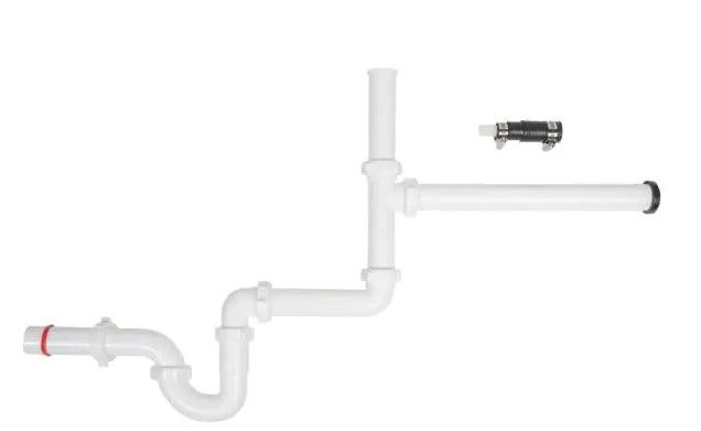 Photo 1 of 1-1/2 in. White Plastic Slip-Joint Garbage Disposal Install Kit with Dishwasher Garbage Disposal Connector
