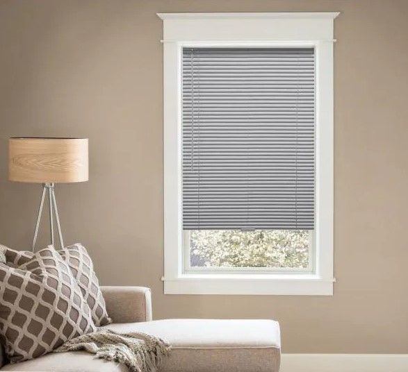 Photo 1 of Gray Cordless Room Darkening Vinyl Mini Blinds with 1 in. slats - 29 in. W x 48 in L
