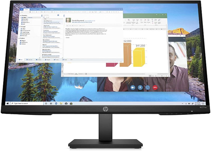 Photo 1 of HP M27ha FHD Monitor - Full HD Monitor (1920 x 1080p) - IPS Panel and Built-in Audio - VESA Compatible 27-inch Monitor Designed for Comfortable Viewing with Height and Pivot Adjustment - (22H94AA#ABA)
