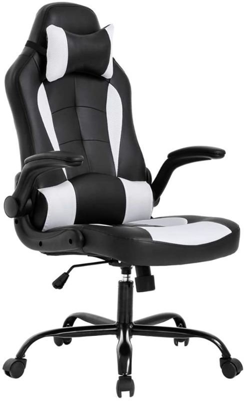 Photo 1 of PARTS! BestOffice PC Gaming Chair Ergonomic Office Chair Desk Chair with Lumbar Support Flip Up Arms Headrest PU Leather Executive High Back Computer Chair for Adults Women Men (White)
