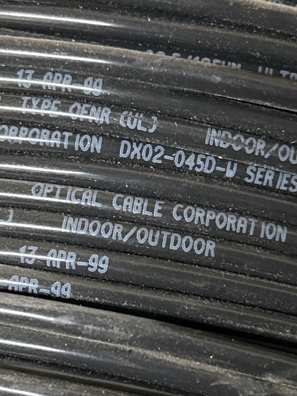 Photo 3 of 2 spools of Optical cable corporation OCC ultra fox riser dx02-0450-w. Unknown length one spool says 480 feet one spool says 700 feet unknown if these numbers are correct. Fiber cable 