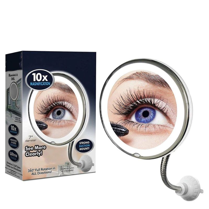 Photo 1 of BEAUTY SWIVEL MIRROR 10X MAGNIFICATION 7IN DIAMETER  360 DEGREE ROTATION BATTERY OPERATED LED BOX IS DAMAGED $19.99