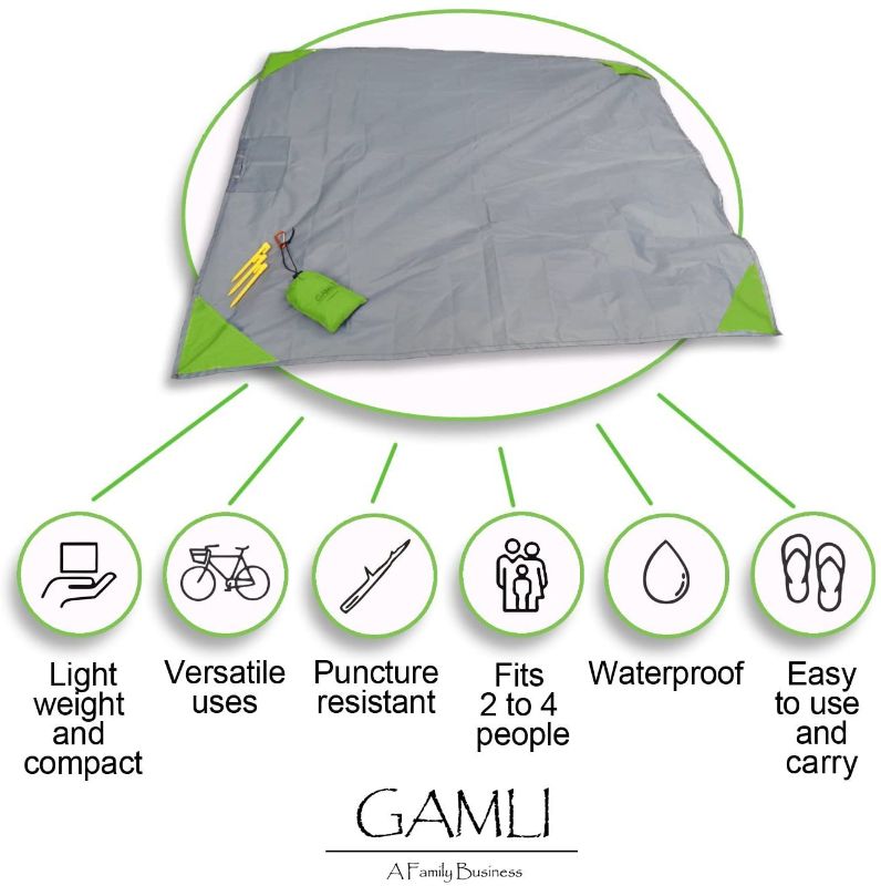 Photo 3 of GAMLI COMPACT POCKET BLANKET SANDPROOF WATERPROOF PUNCTURE RESISTANT SECURE POCKET WITH ZIPPER CAMPING BEACH FESTIVAL FITS 4 PEOPLE 55 X 60 NEW $29.99