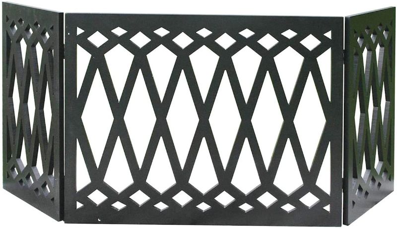 Photo 1 of ETNA 3 PANEL DIAMOND DESIGN WOODEN PET GATE 48IN WIDE X 19IN TALL FOLDS UP EASY FOR STORAGE BOX IS DAMAGED FROM SHIPMENT PRODUCT NEW $42.99