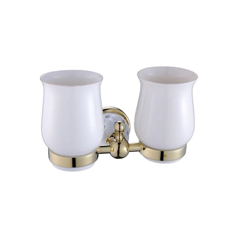 Photo 5 of FORLA CRYSTAL DOUBLE TUMBLER AND WALL MOUNT WHITE AND GOLD FINISH NEW $54