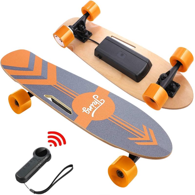 Photo 1 of DEVO Electric Skateboard with Wireless Remote, Electric Skateboard for Adult and Teens, 12 MPH Top Speed Electric Longboard, 350W Motor E-Skateboard, 10 Miles Range, Load up to 220lbs, 7 Layers Maple
