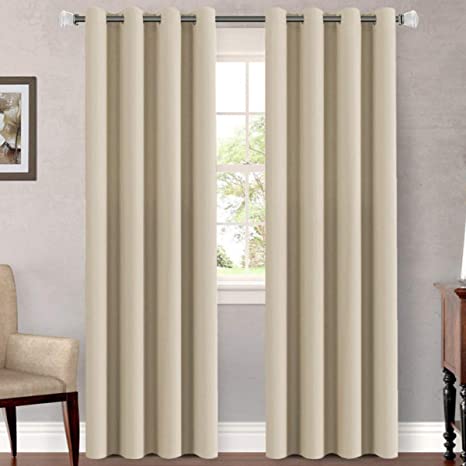 Photo 1 of H.VERSAILTEX Untra Sleep Well Microfiber Blackout Thermal Insulated Curtains for Bedroom/Living Room Decorative Grommet Window Panels Drapes (Set of 2, Beige, 52 x 96 Inch)
