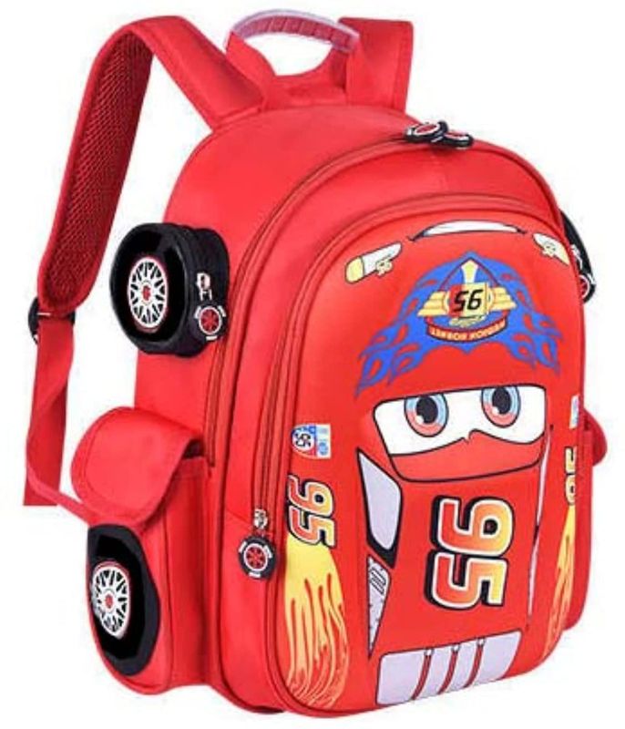 Photo 1 of Kid Toddler Boys Girls Backpack Waterproof Cartoon Truck Car Child Snack School Bag Kindergarten Backpack (Red)
