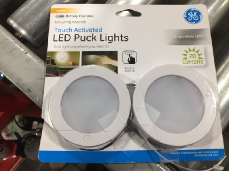 Photo 2 of GE, Wireless, Battery Operated, 20 Lumens, Touch Activated On/Off, Bright White, Ideal for Closets, Cabinets, Attic, Garage and More, 25434, 2 Pack, LED Puck Lights, 2 Count
