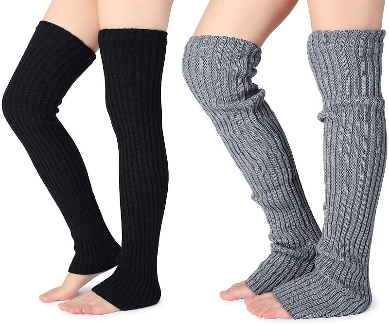 Photo 1 of 2pk | Women's Winter Over Knee High Footless Socks Knit Warm Long Leg Warmers
