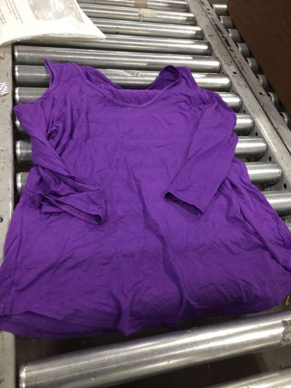 Photo 2 of Amoretu Womens Summer Tshirts V Neck Cold Shoulder Tunic Tops Blouse Shirts, Purple, Large