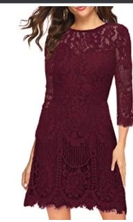 Photo 1 of MSLG Women's Elegant Round Neck V-Back Wedding Guest Floral Lace Cocktail Party A Line Dress 910, Medium 