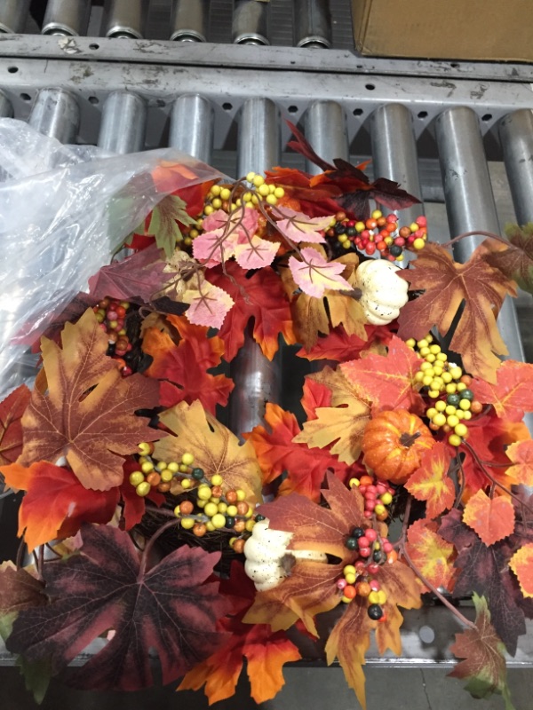 Photo 1 of 15 inch Fall Door Wreath Autumn Leaf Pumpkin