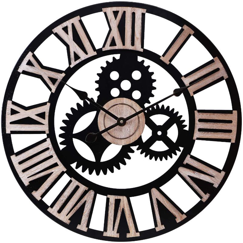 Photo 1 of 24 Inch Metal Gear Wall Clock - Large BROWN 