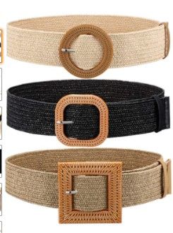 Photo 1 of 3 Pieces Straw Woven Elastic Waist Belt for Women Bohemian Dress Braided Belt
