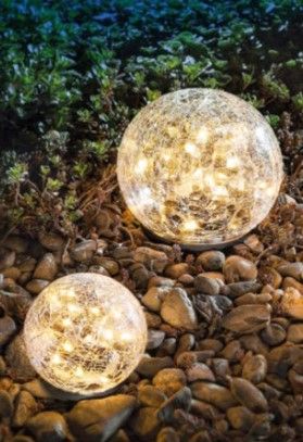 Photo 1 of Bannad Garden Solar Lights, Cracked Glass Ball Waterproof Warm White LED for Outdoor Decor Decorations Pathway Patio Yard Lawn, 2 Globe (3.9Inch)
