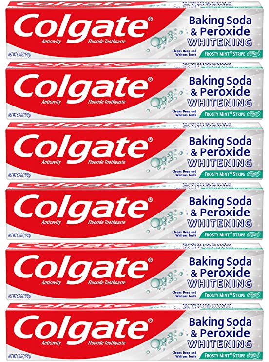 Photo 1 of Colgate Peroxide and Baking Soda Toothpaste with Fluoride for Teeth Whitening and Stain Removal, Frosty Mint, 6 Ounce (Pack of 6), 36 Ounce
