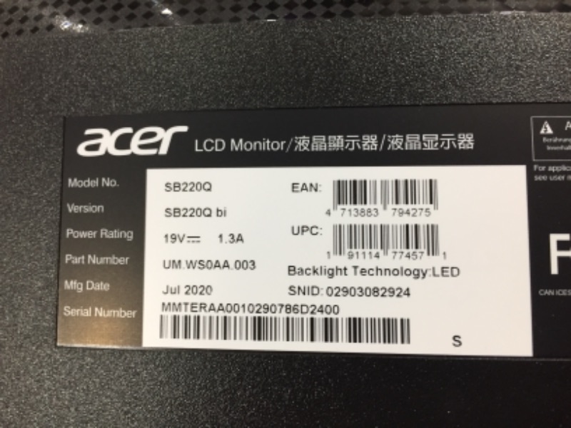 Photo 4 of Acer SB220Q bi 21.5 Inches Full HD (1920 x 1080) IPS Ultra-Thin Zero Frame Monitor (HDMI & VGA Port), Black
