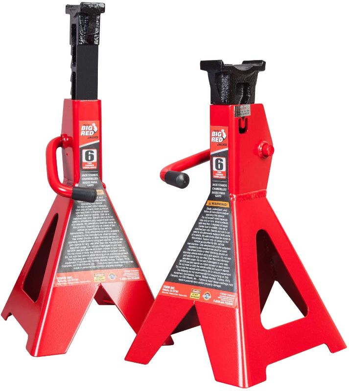 Photo 1 of BIG RED T46202 Torin Steel Jack Stands: 6 Ton (12,000 lb) Capacity, Red, 1 Pair
