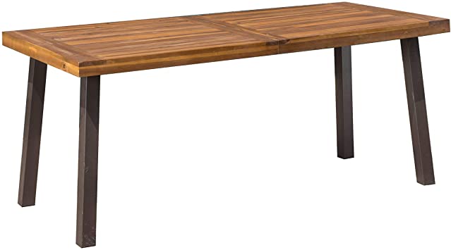 Photo 1 of Christopher Knight Home 298192 Spanish Bay Acacia Wood Outdoor Dining Table | Perfect for Patio | with Teak Finis, Brown
