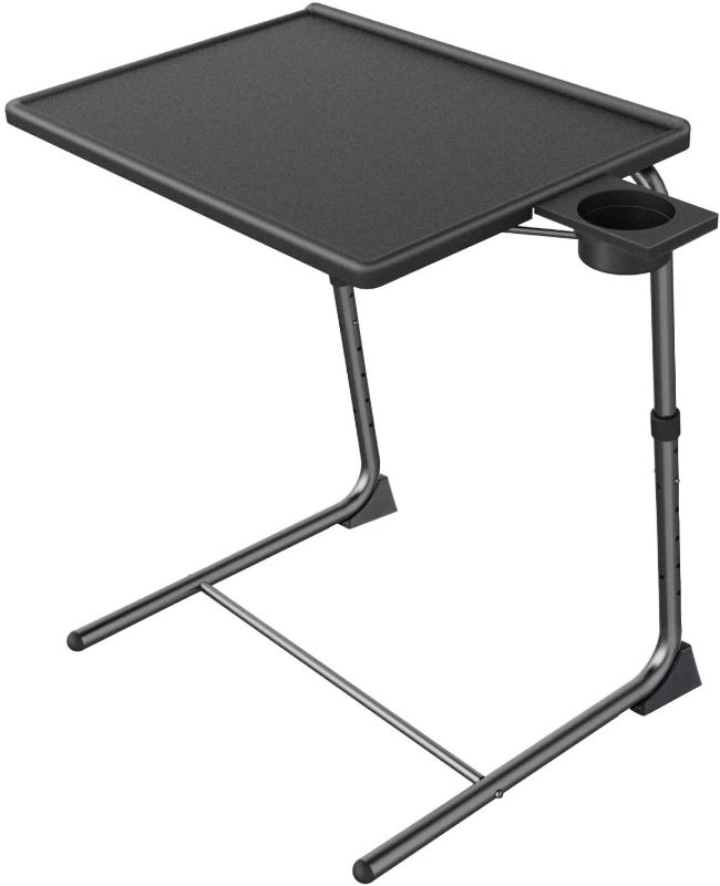 Photo 1 of Adjustable TV Tray Table - TV Dinner Tray on Bed & Sofa, Comfortable Folding Table with 6 Height & 3 Tilt Angle Adjustments (Black)
