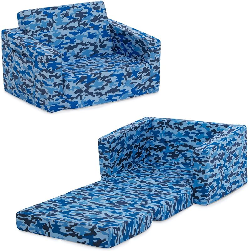 Photo 1 of Delta Children Cozee 2-in-1 Convertible Sofa to Lounger - Comfy Flip Open Couch/Sleeper for Kids, Blue Camo
