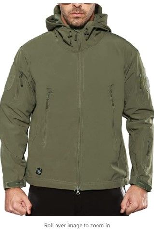 Photo 1 of ANTARCTICA Men's Outdoor Waterproof Soft Shell Hooded Military Tactical Jacket- LARGE- OLIVE GREEN
