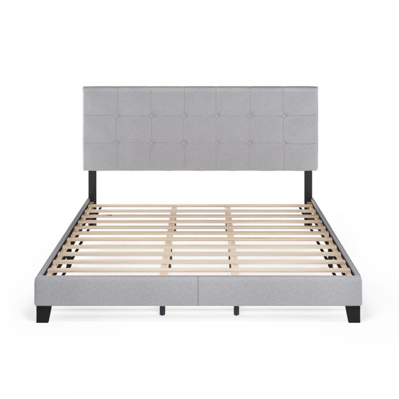 Photo 1 of Furinno Laval Button Tufted Bed Frame, 12PC Slat Style, Glacier, California King
