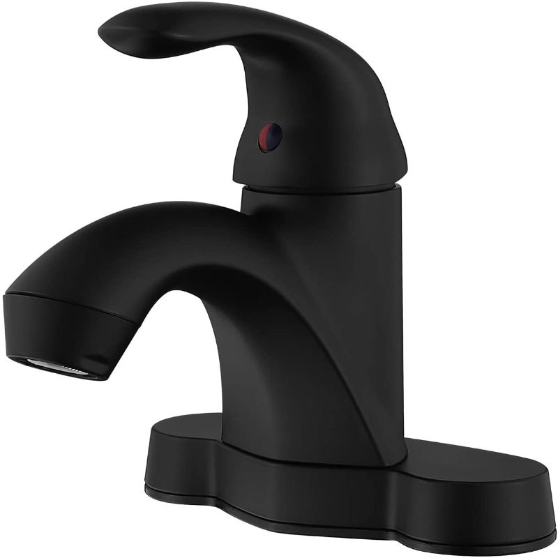 Photo 1 of HOMELODY Plastic Bathroom Faucet Matte Black 4 inch Centerset Bathroom Sink Faucet Single Handle Faucet for 2 or 3 Holes Lavatory Faucet, Hot and Cold Water RV Faucet
