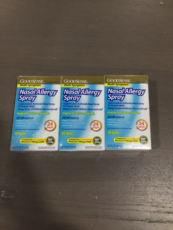 Photo 2 of (3 pack) GoodSense Multi-Symptom Nasal Allergy Spray, Triamcinolone Acetonide Nasal Allergy Spray, 55 mcg per spray, 0.57 Fluid Ounces
