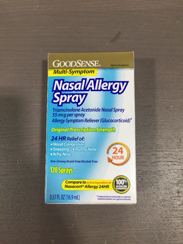 Photo 2 of (3 pack) GoodSense Multi-Symptom Nasal Allergy Spray, Triamcinolone Acetonide Nasal Allergy Spray, 55 mcg per spray, 0.57 Fluid Ounces
