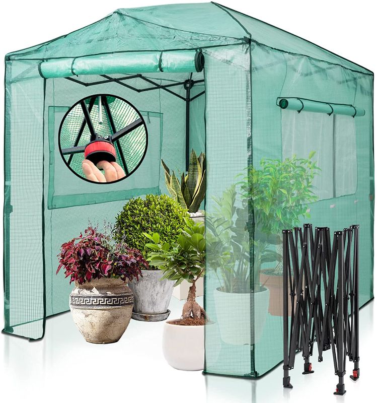 Photo 1 of EAGLE PEAK  Portable Walk-in Greenhouse Instant Pop-up Indoor Outdoor Plant Gardening Green House Canopy, Front and Rear Roll-Up Zipper Entry Doors and 2 Large Roll-Up Side Windows, Green
