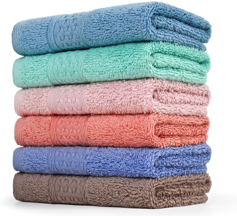 Photo 1 of Cleanbear Face-Cloth Washcloths Set,100% Cotton, High Absorbent, 6-Pack 6 Colors, Size13 x13-deep Color
