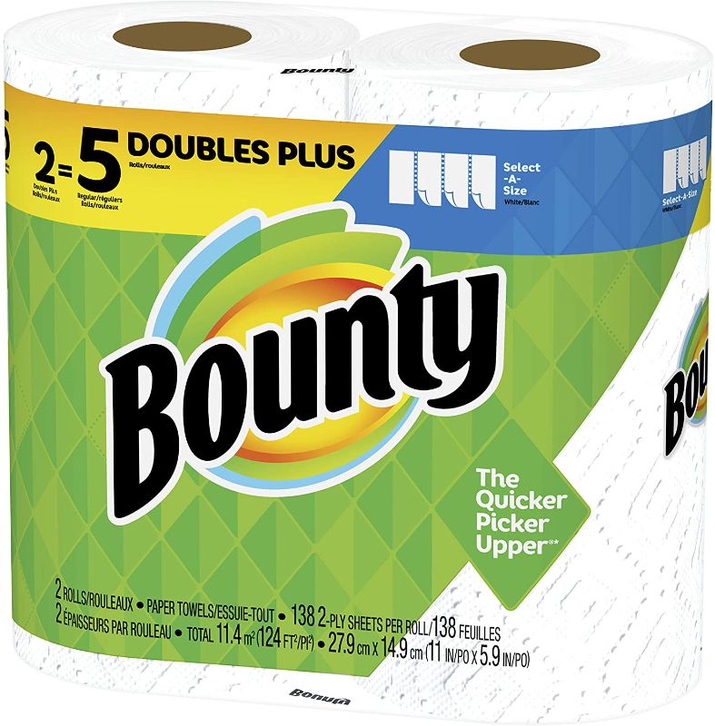 Photo 1 of Bounty Select-A-Size Paper Towels, White, 2 Double Plus Rolls = 5 Regular Rolls
