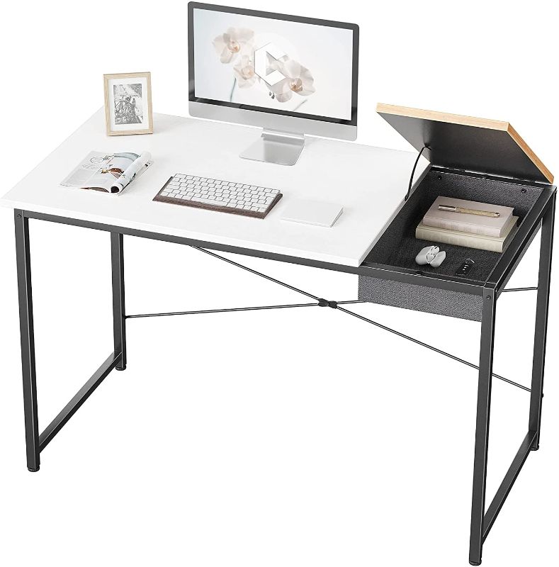 Photo 1 of Cubiker Computer Desk 55.2 Home Office Writing Study Laptop Table, Modern Simple Style Desk with Drawer, White Natural