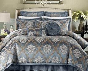 Photo 1 of Chic Home CS4622-AN 9 Piece Aubrey Decorator Upholstery Quality Jacquard Scroll Fabric Bedroom Comforter Set & Pillows Ensemble, Queen, Blue
