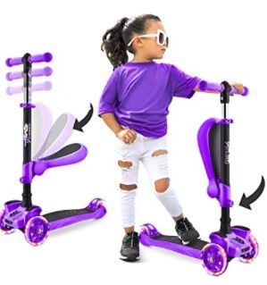 Photo 1 of 3 Wheeled Scooter for Kids - Stand & Cruise Child/Toddlers Toy Folding Kick Scooters w/Adjustable Height, Anti-Slip Deck, Flashing Wheel Lights, for Boys/Girls 2-12 Year Old - Hurtle HURFS56
