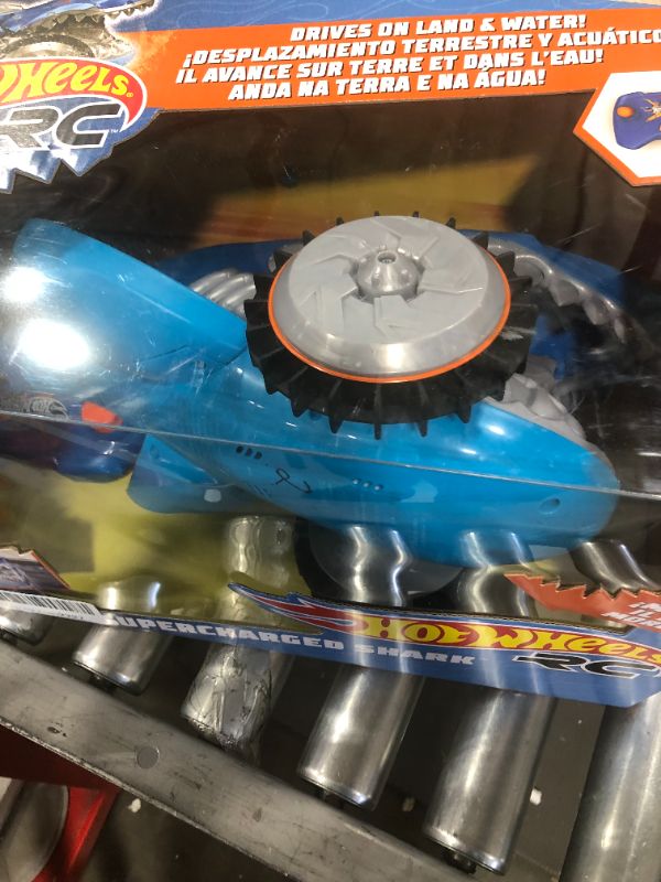 Photo 3 of Hot Wheels R/C Supercharged Shark Vehicle, Radio-Controlled Shark that Races on Land & Water, R/C Chomping Mechanism, Dynamic Steering
