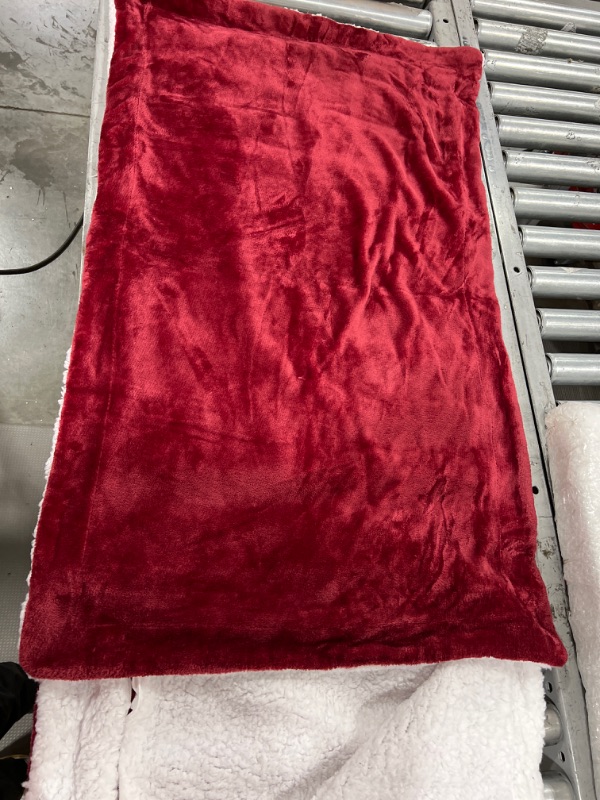 Photo 3 of Amazon Basics Ultra-Soft Micromink Sherpa Comforter Bed Set - Burgundy, King