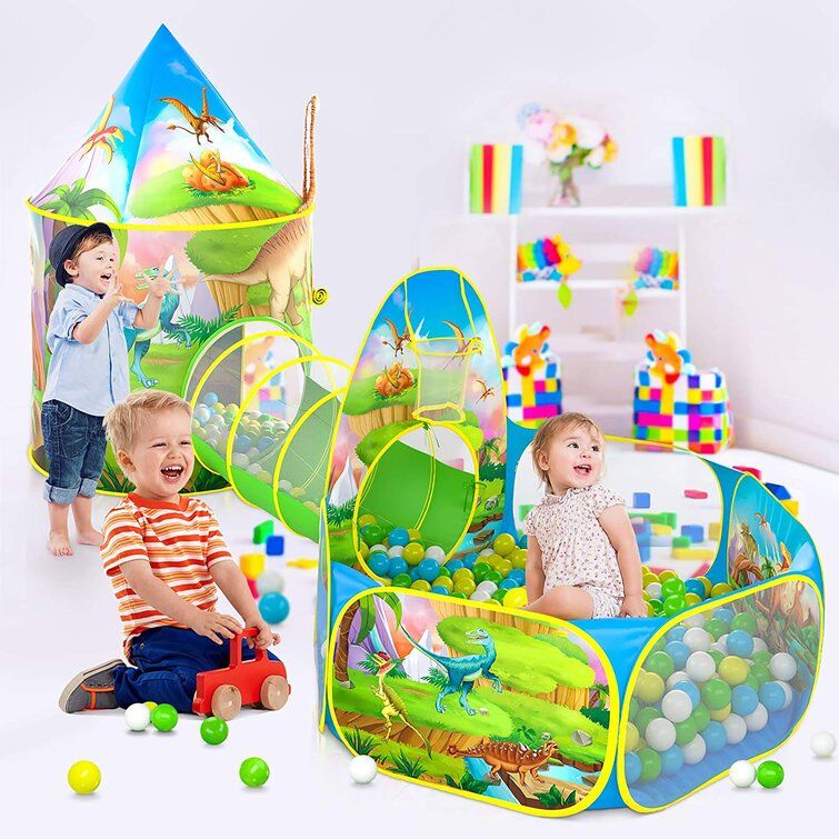 Photo 1 of 3pc Dinosaur kids play tent with ball pit crawl tunnel 