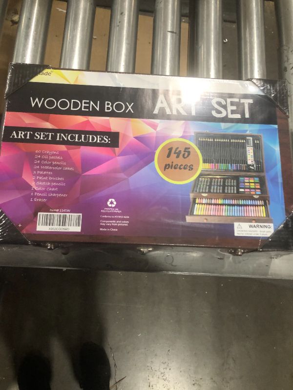 Photo 2 of 145 Piece Art Set with 2 x 50 Page Drawing Pad, Art Supplies in Portable Wooden Case, Crayons, Oil Pastels, Colored Pencils, Watercolor Cakes, Sharpener, Sandpaper
