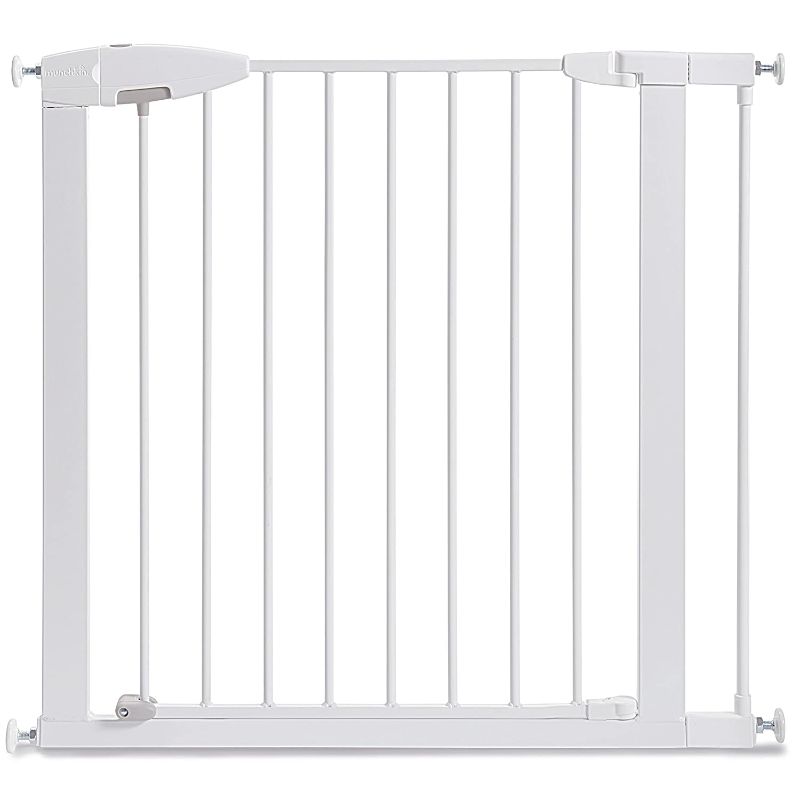 Photo 1 of Munchkin Easy Close Pressure Mounted Baby Gate for Stairs, Hallways and Doors, Walk Through with Door, Metal, White, 35x29.5 Inch (Pack of 1)