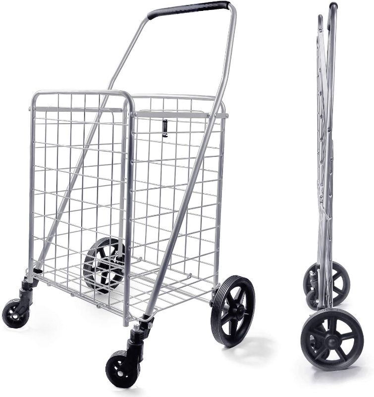 Photo 1 of  Grocery Utility Shopping Cart, Easily Collapsible and Portable to Save Space and Heavy Duty, Light Weight Trolley with Rolling Swivel Wheels