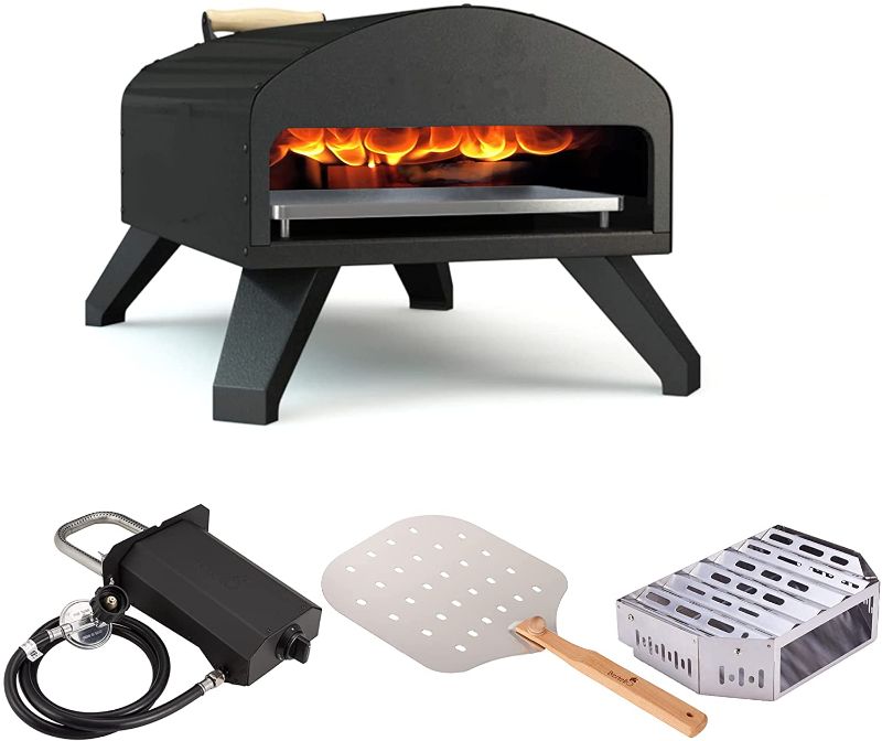 Photo 1 of Bertello Outdoor Pizza Oven Bundle - Bertello Pizza Oven, Gas+Wood Tray Burner, Pizza Peel, Pizza Stone. Portable Pizza